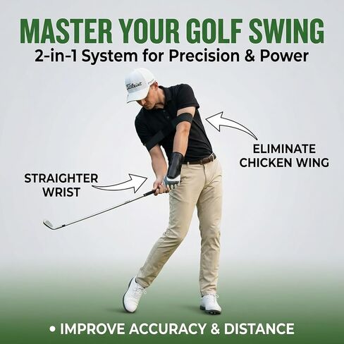 2-in-1 Golf Swing Training Aid with Arm Band & Wrist Strap, Lightweight Golf Practice Kit to Improve Swing Form and Wrist Position for Beginners in Saudi Arabia