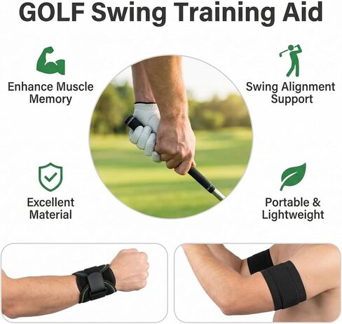 2-in-1 Golf Swing Training Aid with Arm Band & Wrist Strap, Lightweight Golf Practice Kit to Improve Swing Form and Wrist Position for Beginners in Saudi Arabia