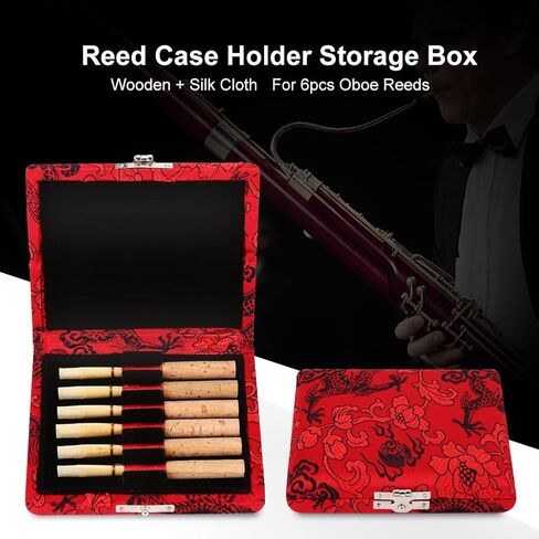 VINGVO Oboe Case, Wooden Silk Cloth Cover Oboe Storage Holder Box Clarinet Case Protector Bag for 6pcs Oboe Reeds (Red) in Saudi Arabia
