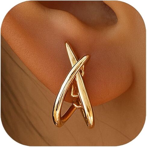Trendy Clip on Earrings for Women, 14K Gold Plated Statement Earrings for Women Dainty Earrings Hypoallergenic Simple Minimalist Non Pierced Earring in Saudi Arabia