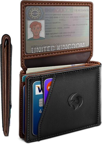 محفظة للرجال محفظة مع جيب نقدي 2 WINDOW 13 بطاقة ، حظر بطاقة الجيب من الجلد النحيف محفظة RFID مع صندوق الهدايا in Kuwait
