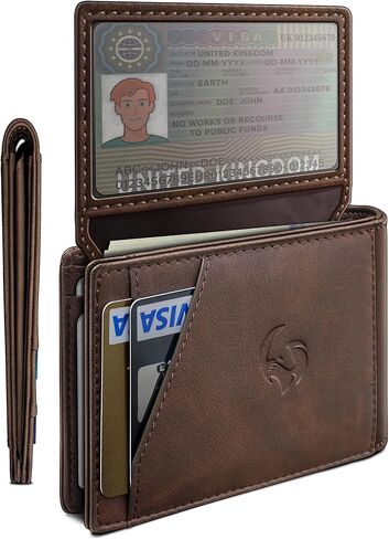 محفظة للرجال محفظة مع جيب نقدي 2 WINDOW 13 بطاقة ، حظر بطاقة الجيب من الجلد النحيف محفظة RFID مع صندوق الهدايا in Saudi Arabia