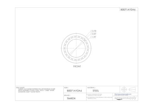 Timken JLM104948 Tapered Roller Bearing Inner Race Assembly Cone, Steel, Inch, 1.9685" Inner Diameter, 0.847" Cone Width in Saudi Arabia