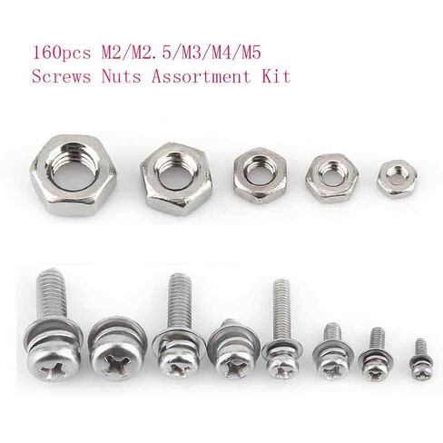 160PCS Stainless Steel Pan Head Screw Nut Assortment Kit M2 M2.5 M3 M4 M5 Size for Machine Parts Electronics DIY in Saudi Arabia