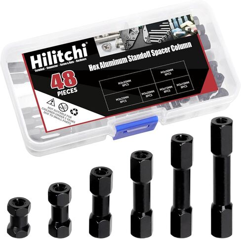 Hilitchi 48Pcs 6Sizes Hex Aluminum Standoff Spacer Column Assortment Kit Black Hexagonal Connecting Column Model Spacer Column Wide Head Column Spacer Pillar for Drone Quadcopter, DIY Models in Saudi Arabia