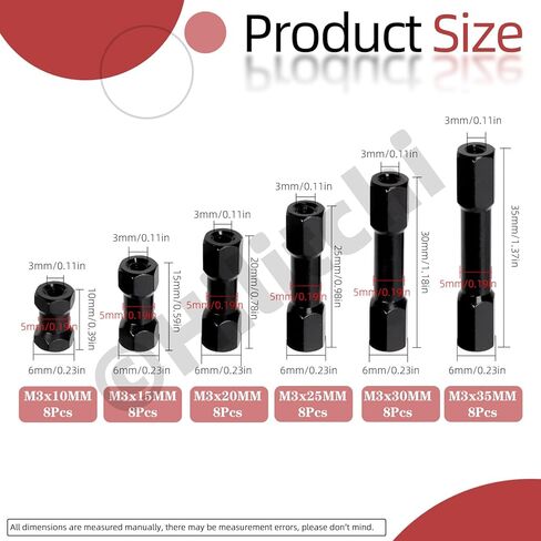Hilitchi 48Pcs 6Sizes Hex Aluminum Standoff Spacer Column Assortment Kit Black Hexagonal Connecting Column Model Spacer Column Wide Head Column Spacer Pillar for Drone Quadcopter, DIY Models in Saudi Arabia