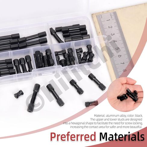 Hilitchi 48Pcs 6Sizes Hex Aluminum Standoff Spacer Column Assortment Kit Black Hexagonal Connecting Column Model Spacer Column Wide Head Column Spacer Pillar for Drone Quadcopter, DIY Models in Saudi Arabia