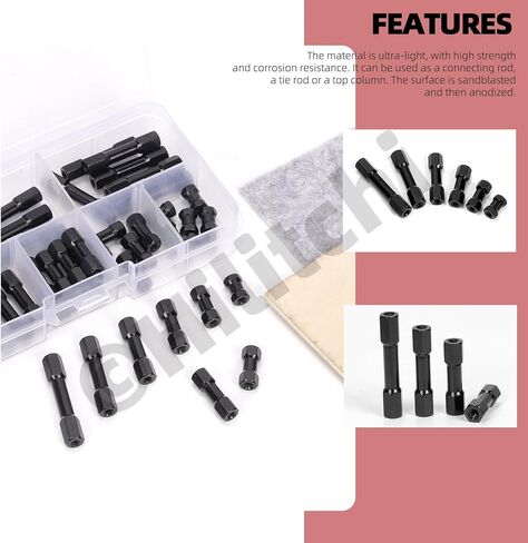 Hilitchi 48Pcs 6Sizes Hex Aluminum Standoff Spacer Column Assortment Kit Black Hexagonal Connecting Column Model Spacer Column Wide Head Column Spacer Pillar for Drone Quadcopter, DIY Models in Saudi Arabia