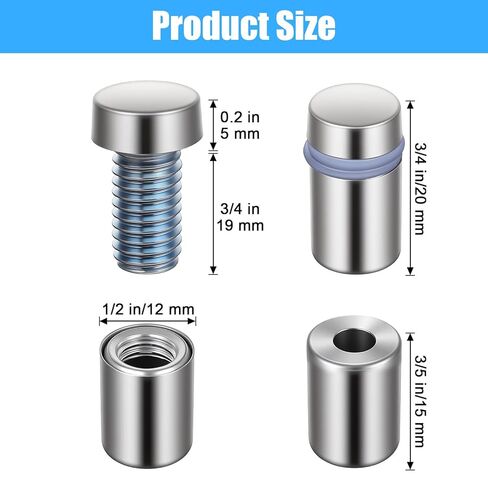 80PCS 1/2 x 3/4 Inch Stainless Steel Standoff Screws, Metal Standoff Pin Wall Mounting Hardware Kit for Acrylic Glass Sign Picture Frame Advertising Display in Kuwait
