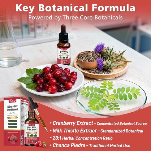 Kidney Cleanse & Liver Support Liquid Drops with Cranberry 20:1, Chanca Piedra & Milk Thistle, Herbal Supplement for Urinary Tract Support, Vegan, Sugar Free, 60 mL in Saudi Arabia