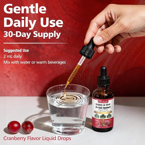 Kidney Cleanse & Liver Support Liquid Drops with Cranberry 20:1, Chanca Piedra & Milk Thistle, Herbal Supplement for Urinary Tract Support, Vegan, Sugar Free, 60 mL in Saudi Arabia