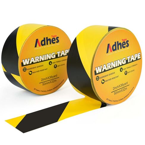 ADHES Black & Yellow Hazard Warning Safety Tape, 2 Inch x 35 Yards x 2 Rolls High Visibility Wear Resistant Floor Marking Caution Tape for Indoor & Outdoor, Gym, Factory, Parking, School and More in Saudi Arabia