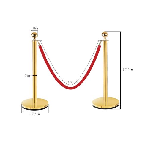 مجموعة أعمدة وحبال السجاد الأحمر: 8 قطع من أعمدة الدعامات الذهبية و4 قطع من الحبال المخملية لحفلات الزفاف والمناسبات ومدخل كبار الشخصيات والحفلات - حواجز أمان من حبال التحكم في الحشود مع حامل in Kuwait