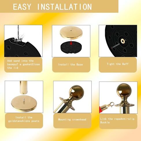 مجموعة أعمدة وحبال السجاد الأحمر: 8 قطع من أعمدة الدعامات الذهبية و4 قطع من الحبال المخملية لحفلات الزفاف والمناسبات ومدخل كبار الشخصيات والحفلات - حواجز أمان من حبال التحكم في الحشود مع حامل in Kuwait