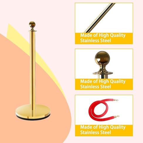 مجموعة أعمدة وحبال السجاد الأحمر: 8 قطع من أعمدة الدعامات الذهبية و4 قطع من الحبال المخملية لحفلات الزفاف والمناسبات ومدخل كبار الشخصيات والحفلات - حواجز أمان من حبال التحكم في الحشود مع حامل in Kuwait