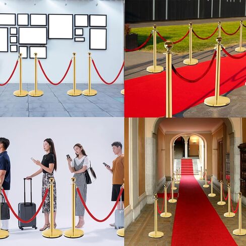 مجموعة أعمدة وحبال السجاد الأحمر: 8 قطع من أعمدة الدعامات الذهبية و4 قطع من الحبال المخملية لحفلات الزفاف والمناسبات ومدخل كبار الشخصيات والحفلات - حواجز أمان من حبال التحكم في الحشود مع حامل in Kuwait