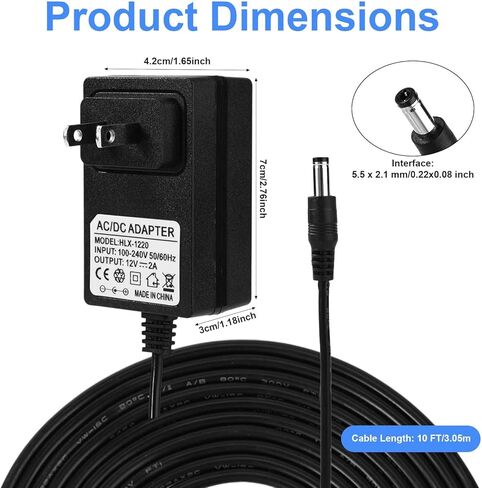 12V AC Power Cord for Keyboard Piano Yamaha, 9.84 Feet /3m Portable Keyboard AC Adapter Charger Replacement Compatible with Yamaha PSR, YPG, YPT, DGX, DD in Saudi Arabia