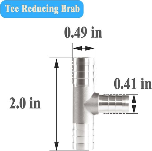 1/2" X 3/8" X 1/2" Brab Reducing Chrome Plated Tee Brass Barb Fittings for Gas/Fuel/Air (Pack of 1) in Kuwait