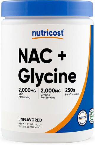 Nutricost NAC + Glycine Powder (250 Grams) Unflavored - 2,000mg NAC + 2,000mg Glycine per Serving, Vegan, GMO-Free, Gluten-Free, 62 Servings in Saudi Arabia