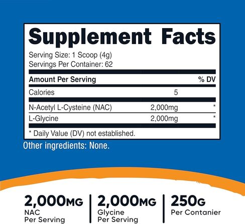 Nutricost NAC + Glycine Powder (250 Grams) Unflavored - 2,000mg NAC + 2,000mg Glycine per Serving, Vegan, GMO-Free, Gluten-Free, 62 Servings in Saudi Arabia