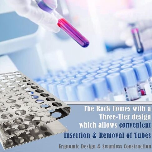 Z Shaped Stainless Steel Test Tube Rack Holder Three Tier with 50 Holes, Test Tube Holder Storage Lab Stand Suitable for 16mm Diameter Tubes, for Science and Research Labs in Saudi Arabia