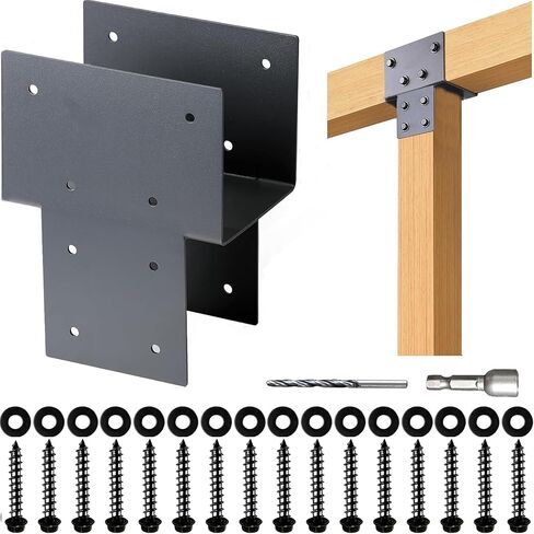 2 حزمة 6 "× 6" (داخلي 5.5 "× 5.5") مجموعة دعامات ربط غطاء من الفولاذ المقاوم للصدأ، دعامة دعم شعاع خشبي عالي التحمل لتوصيل شعاع الخشب بالعريشة، عمود فناء سطح السفينة، 14 مقياس، أسود in Saudi Arabia