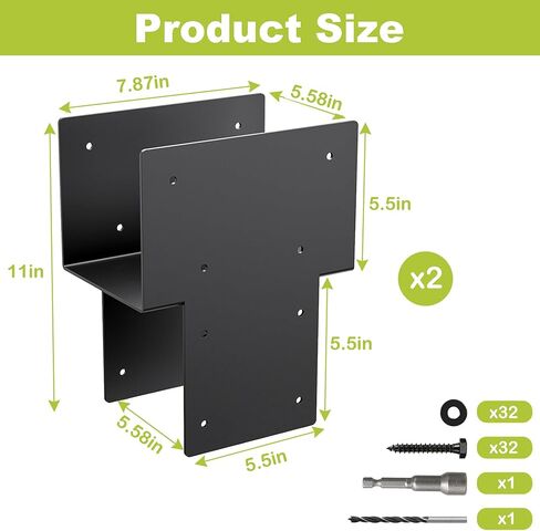 2 حزمة 6 "× 6" (داخلي 5.5 "× 5.5") مجموعة دعامات ربط غطاء من الفولاذ المقاوم للصدأ، دعامة دعم شعاع خشبي عالي التحمل لتوصيل شعاع الخشب بالعريشة، عمود فناء سطح السفينة، 14 مقياس، أسود in Saudi Arabia