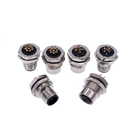 PCB الاستشعار موصل M12 اللوحة الأمامية الجوز شفة المقبس M1216 موصلات 4 5 8pin المسمار اقتران ملولب ذكر أنثى 1 قطعة (ذكر 5pin) in Kuwait