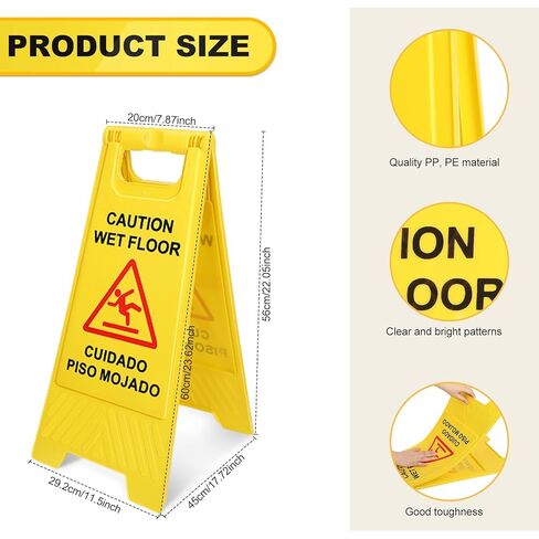 Macarrie 12 Pack Caution Wet Floor Sign Wet Floor Double Sided Cuidado Piso Mojado Foldable Bilingual Alert Sign for Commercial Use Indoors Outdoors, 11.5 x 23.62 Inches(Classic Style) in Saudi Arabia