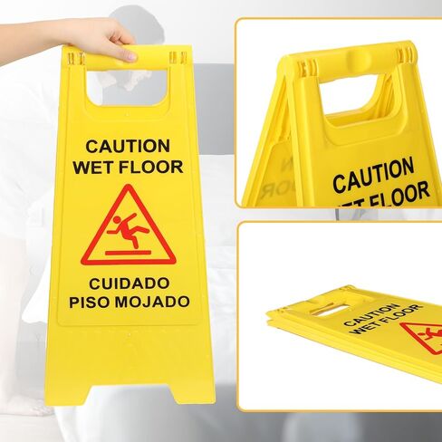 Macarrie 12 Pack Caution Wet Floor Sign Wet Floor Double Sided Cuidado Piso Mojado Foldable Bilingual Alert Sign for Commercial Use Indoors Outdoors, 11.5 x 23.62 Inches(Classic Style) in Saudi Arabia