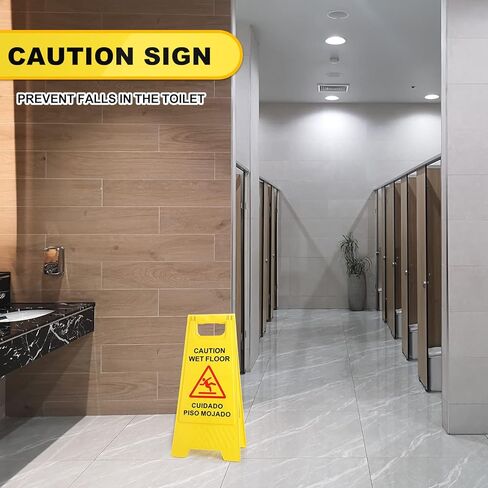 Macarrie 12 Pack Caution Wet Floor Sign Wet Floor Double Sided Cuidado Piso Mojado Foldable Bilingual Alert Sign for Commercial Use Indoors Outdoors, 11.5 x 23.62 Inches(Classic Style) in Saudi Arabia
