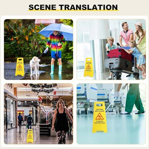 Macarrie 12 Pack Caution Wet Floor Sign Wet Floor Double Sided Cuidado Piso Mojado Foldable Bilingual Alert Sign for Commercial Use Indoors Outdoors, 11.5 x 23.62 Inches(Classic Style) in Saudi Arabia