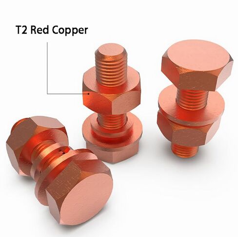 2pcs M8 X 60mm Hexagon Bolts + M8 Hex Nuts + Flat Washers + Spring Lock Washers Kit, T2 Conductive Pure Copper Hex Head Screw Bolt in Saudi Arabia