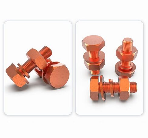 2pcs M8 X 60mm Hexagon Bolts + M8 Hex Nuts + Flat Washers + Spring Lock Washers Kit, T2 Conductive Pure Copper Hex Head Screw Bolt in Saudi Arabia