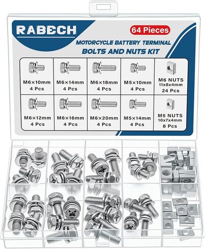 8 أحجام مسامير وصواميل بطارية الدراجة النارية 304 براغي طرفية للبطارية من الفولاذ المقاوم للصدأ M6x10/12/14/16/18/20 M5x10/14 مم مع صامولة مربعة لسكوتر الدراجة ATV in Kuwait
