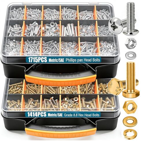 مجموعة متنوعة من الصواميل والمسامير 3129 قطعة من Taiss، 39 مقاسًا، SAE ورأس مقلاة فيليبس متري/درجة 8.8 مجموعة مسامير وصواميل برأس سداسي، تشكيلة مسامير مترية مع صواميل وغسالات in Kuwait
