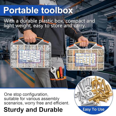 مجموعة متنوعة من الصواميل والمسامير 3129 قطعة من Taiss، 39 مقاسًا، SAE ورأس مقلاة فيليبس متري/درجة 8.8 مجموعة مسامير وصواميل برأس سداسي، تشكيلة مسامير مترية مع صواميل وغسالات in Kuwait