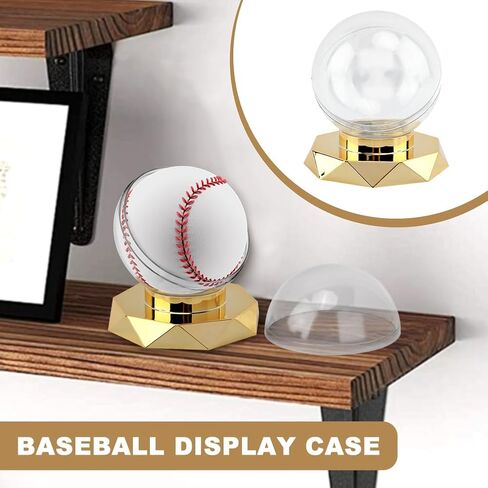 Baseball Display Case,Round Clear Baseball Holder with Gold Base,Baseball Stand Box for Single Ball,Durable Plastic Memorabilia Display Case for Baseball in Saudi Arabia