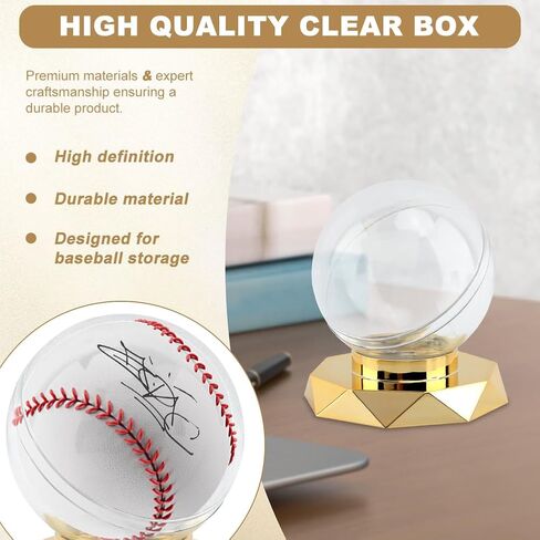 Baseball Display Case,Round Clear Baseball Holder with Gold Base,Baseball Stand Box for Single Ball,Durable Plastic Memorabilia Display Case for Baseball in Saudi Arabia