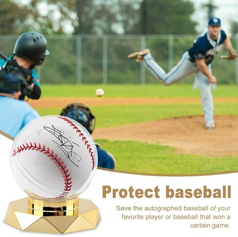 Baseball Display Case,Round Clear Baseball Holder with Gold Base,Baseball Stand Box for Single Ball,Durable Plastic Memorabilia Display Case for Baseball in Saudi Arabia