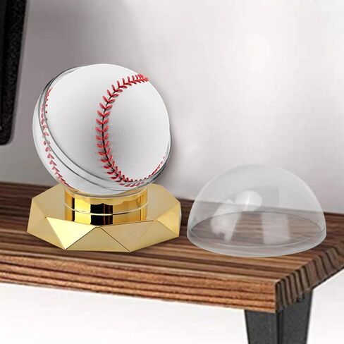 Baseball Display Case,Round Clear Baseball Holder with Gold Base,Baseball Stand Box for Single Ball,Durable Plastic Memorabilia Display Case for Baseball in Saudi Arabia