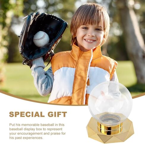 Baseball Display Case,Round Clear Baseball Holder with Gold Base,Baseball Stand Box for Single Ball,Durable Plastic Memorabilia Display Case for Baseball in Saudi Arabia