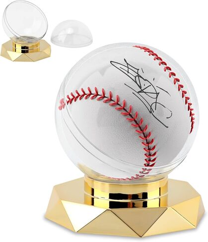 Baseball Display Case,Round Clear Baseball Holder with Gold Base,Baseball Stand Box for Single Ball,Durable Plastic Memorabilia Display Case for Baseball in Saudi Arabia