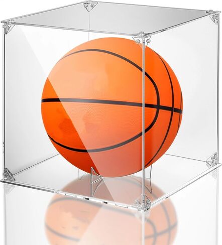 Mudder Basketball Display Case Acrylic Clear, 10.6" x 10.6" x 10.6" Full Size Assembly Required UV Protected Display with Removable Built-in Stand Box for Sports Collectibles, Ideal Gift for Athlete in Saudi Arabia