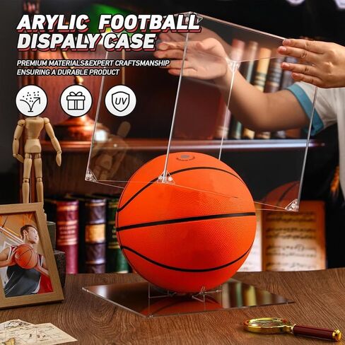 Mudder Basketball Display Case Acrylic Clear, 10.6" x 10.6" x 10.6" Full Size Assembly Required UV Protected Display with Removable Built-in Stand Box for Sports Collectibles, Ideal Gift for Athlete in Saudi Arabia