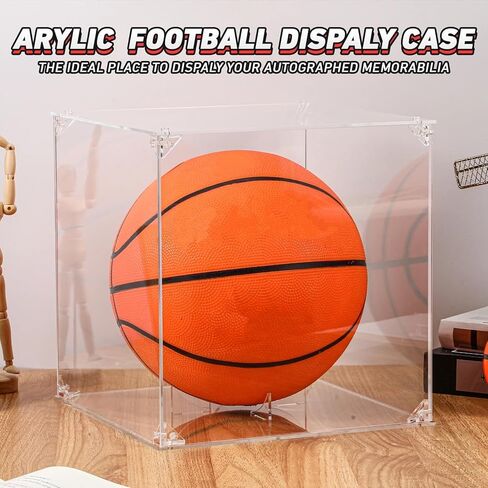 Mudder Basketball Display Case Acrylic Clear, 10.6" x 10.6" x 10.6" Full Size Assembly Required UV Protected Display with Removable Built-in Stand Box for Sports Collectibles, Ideal Gift for Athlete in Saudi Arabia