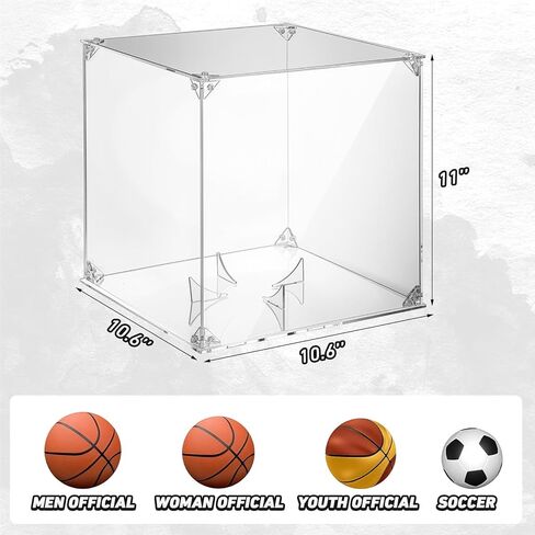Mudder Basketball Display Case Acrylic Clear, 10.6" x 10.6" x 10.6" Full Size Assembly Required UV Protected Display with Removable Built-in Stand Box for Sports Collectibles, Ideal Gift for Athlete in Saudi Arabia
