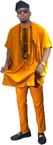 HD African Traditional Pattern Embroidery Tubu Shirt and Pants 2 Pieces Casual Outfit For Man Big and Tall in Saudi Arabia