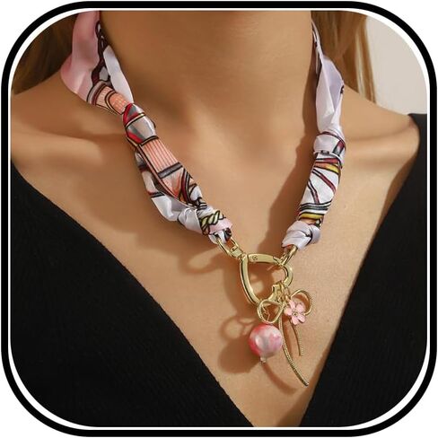 Scarf Necklace with Charm Gold Heart Flower Pendants Charm Necklaces Scarf Boho Beach Jewelry Gift for Women in Saudi Arabia