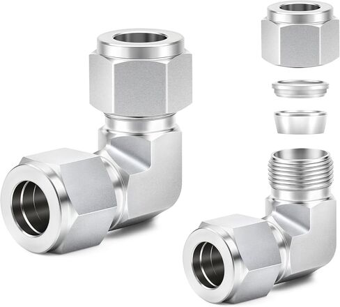ChillWaves 304 Stainless Steel Compression Tube Fitting, 3/8" OD x 3/8" NPT Male 90 Degree Elbow Compression Union Connector(2-PACK) in Saudi Arabia